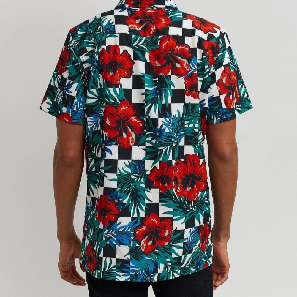 Reason Brand Vibrant Floral Checkered Button Down Shirt NWT Size M BJ-2871 - Picture 5 of 6